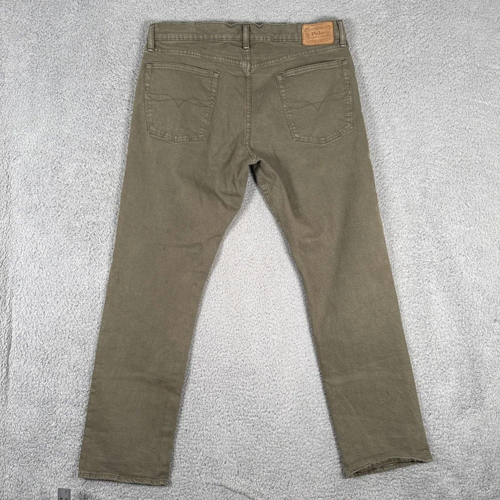 Polo Ralph Lauren Hampton Jeans Men 36x32 Olive Green Relaxed Straight Leg Denim